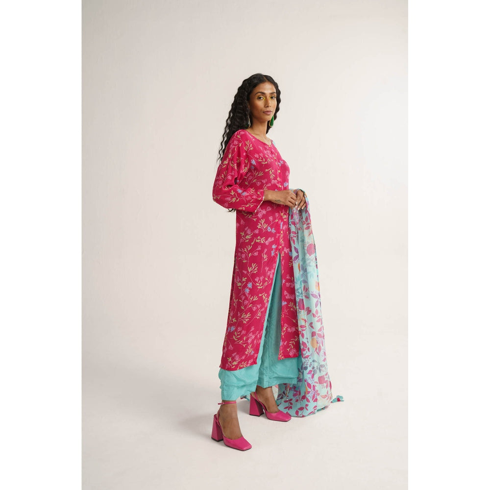 Vishala Shree Pink Periwinkle Kurta with Pant and Dupatta (Set of 3)