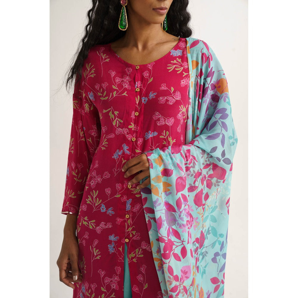 Vishala Shree Pink Periwinkle Kurta with Pant and Dupatta (Set of 3)