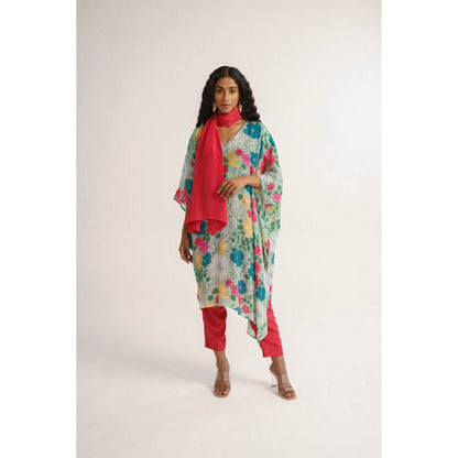 Vishala Shree Green Dianthus Kaftan with Pant (Set of 3)