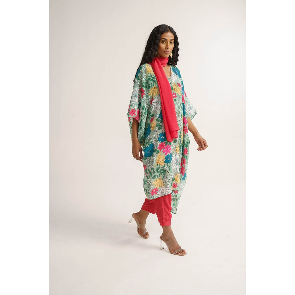 Vishala Shree Green Dianthus Kaftan with Pant (Set of 3)