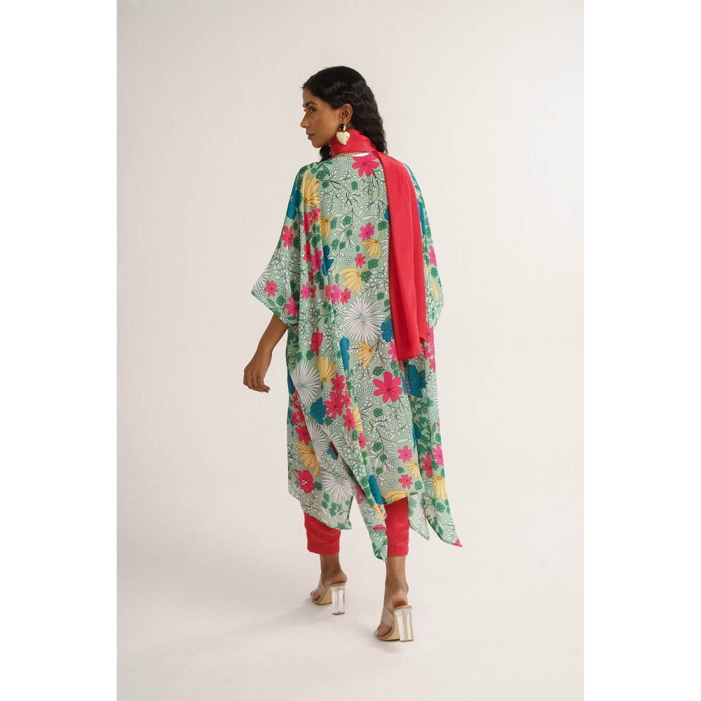 Vishala Shree Green Dianthus Kaftan with Pant (Set of 3)