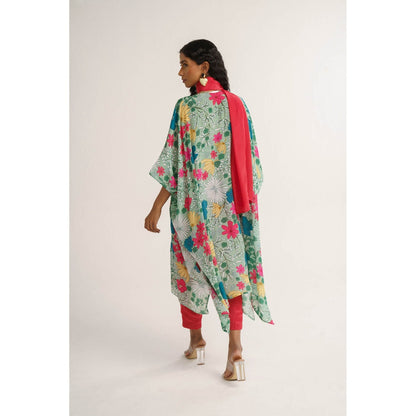 Vishala Shree Green Dianthus Kaftan with Pant (Set of 3)