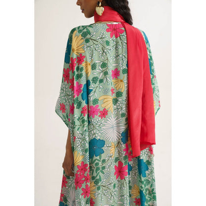 Vishala Shree Green Dianthus Kaftan with Pant (Set of 3)