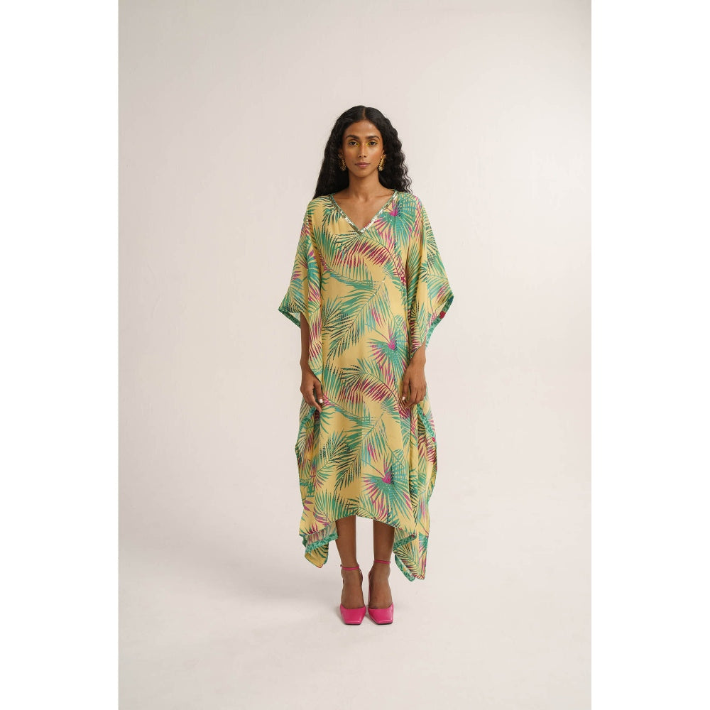Vishala Shree Yellow Chrysanthemum Kaftan Dress