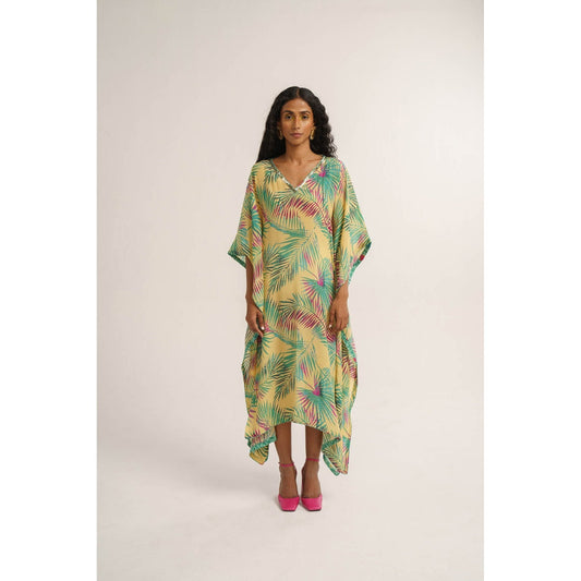 Vishala Shree Yellow Chrysanthemum Kaftan Dress