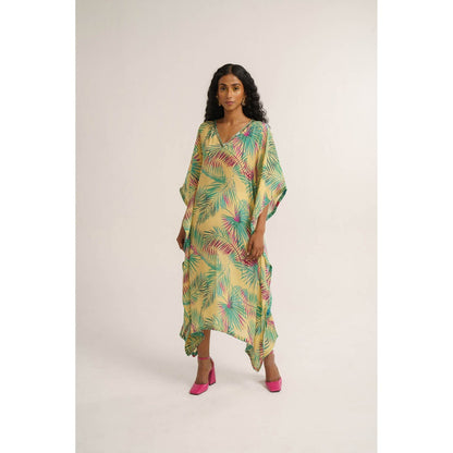 Vishala Shree Yellow Chrysanthemum Kaftan Dress