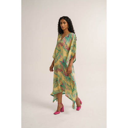 Vishala Shree Yellow Chrysanthemum Kaftan Dress