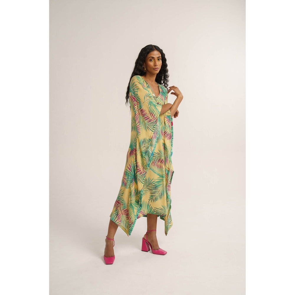 Vishala Shree Yellow Chrysanthemum Kaftan Dress