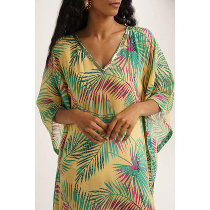 Vishala Shree Yellow Chrysanthemum Kaftan Dress