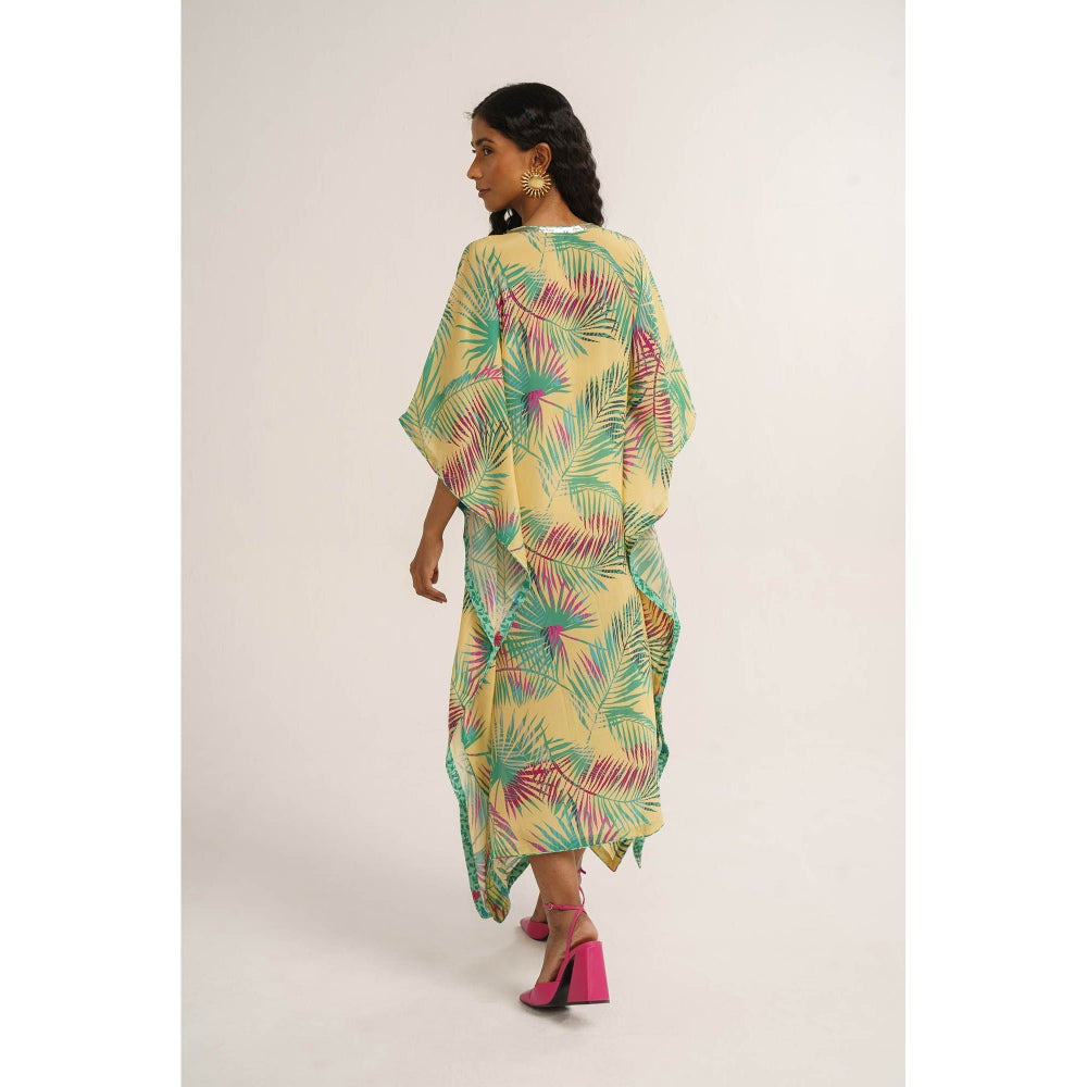 Vishala Shree Yellow Chrysanthemum Kaftan Dress