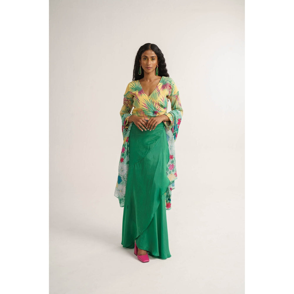 Vishala Shree Yellow Allamanda Top with Skirt and Dupatta (Set of 3)