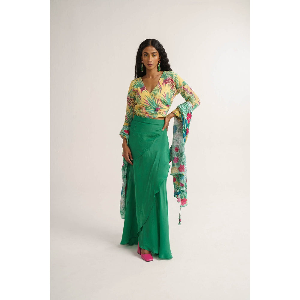 Vishala Shree Yellow Allamanda Top with Skirt and Dupatta (Set of 3)