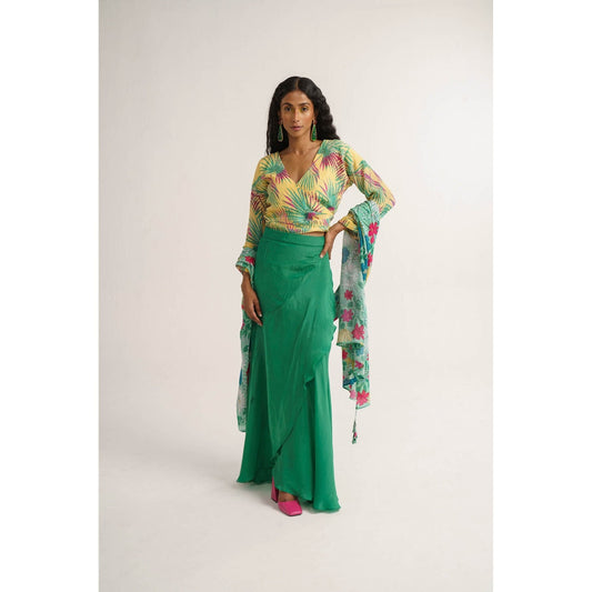 Vishala Shree Yellow Allamanda Top with Skirt and Dupatta (Set of 3)