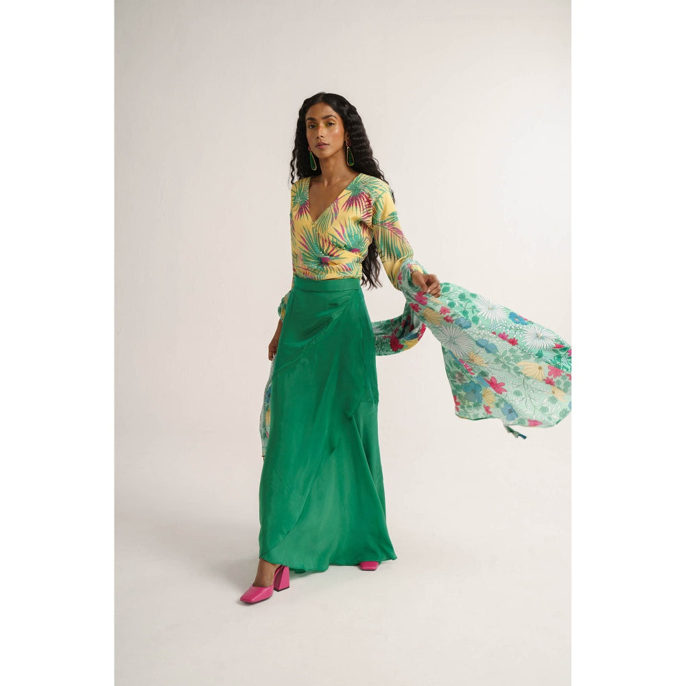 Vishala Shree Yellow Allamanda Top with Skirt and Dupatta (Set of 3)