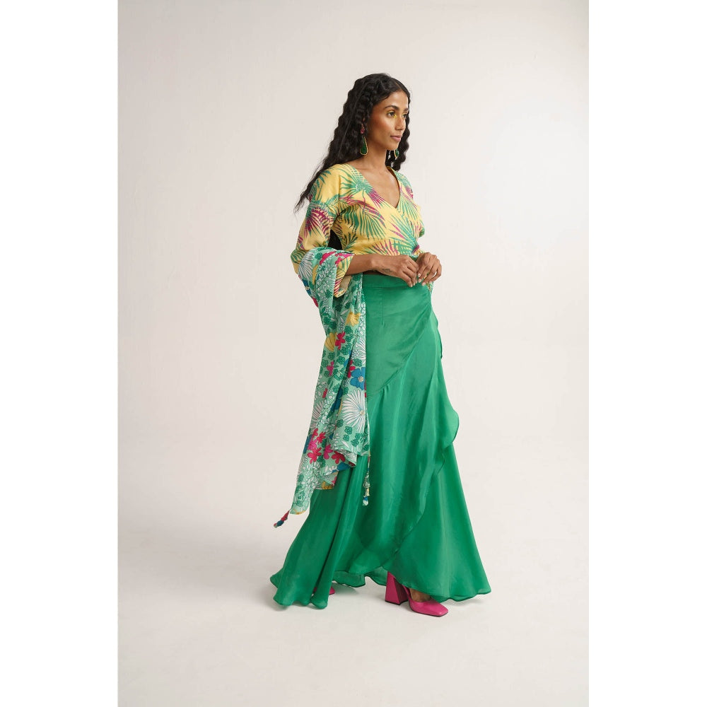 Vishala Shree Yellow Allamanda Top with Skirt and Dupatta (Set of 3)