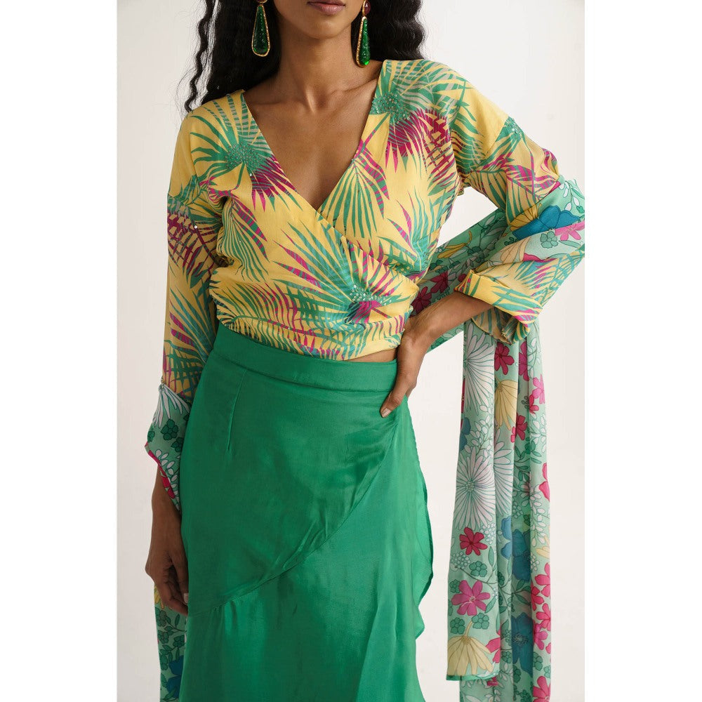 Vishala Shree Yellow Allamanda Top with Skirt and Dupatta (Set of 3)