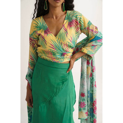 Vishala Shree Yellow Allamanda Top with Skirt and Dupatta (Set of 3)