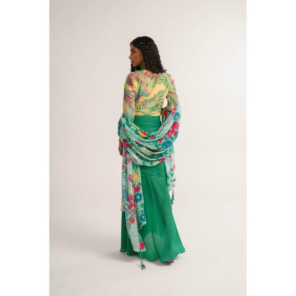 Vishala Shree Yellow Allamanda Top with Skirt and Dupatta (Set of 3)