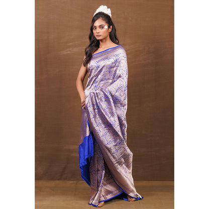 VISHWA Royal Blue Brocade Saree with Unstitched Blouse