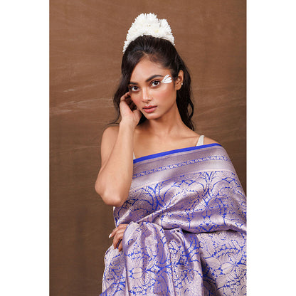 VISHWA Royal Blue Brocade Saree with Unstitched Blouse