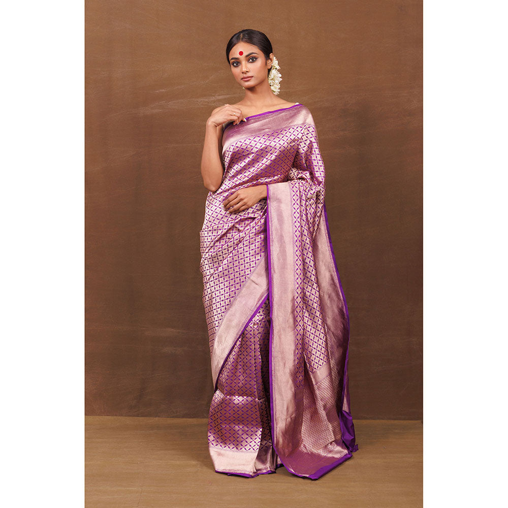 VISHWA Purple Banarsi Brocade Saree with Unstitched Blouse