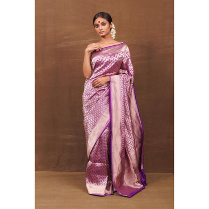 VISHWA Purple Banarsi Brocade Saree with Unstitched Blouse