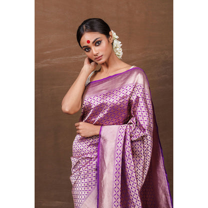 VISHWA Purple Banarsi Brocade Saree with Unstitched Blouse