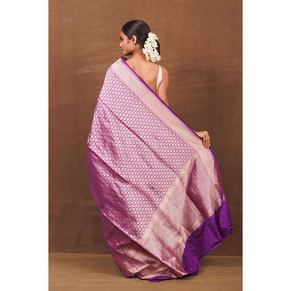 VISHWA Purple Banarsi Brocade Saree with Unstitched Blouse