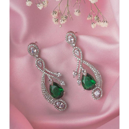 VIVINIA By Vidhi Mehra Silver Plated Green Womens Dangle Earrings