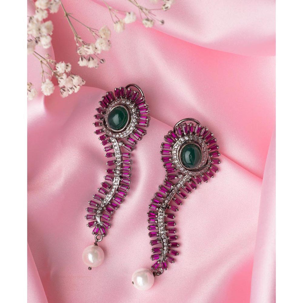 VIVINIA By Vidhi Mehra Silver Plated Pink Womens Drop Earrings
