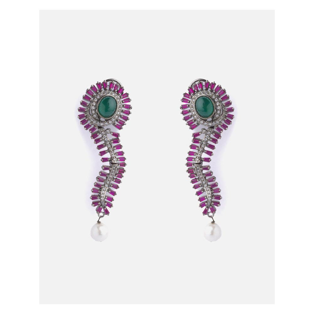 VIVINIA By Vidhi Mehra Silver Plated Pink Womens Drop Earrings