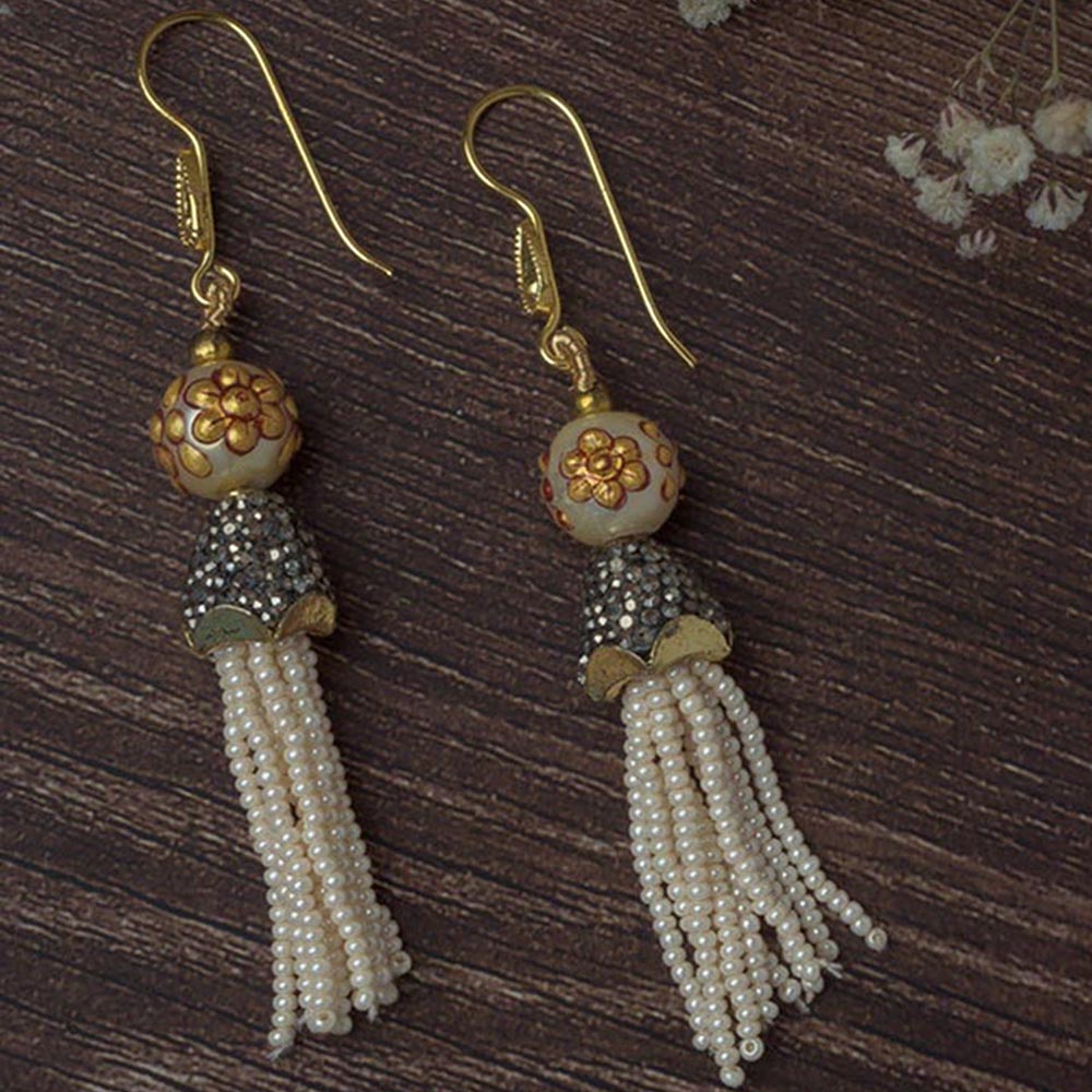 VIVINIA By Vidhi Mehra Gold Plated White Womens Tassel Earrings