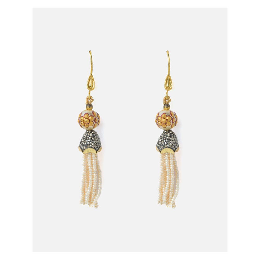 VIVINIA By Vidhi Mehra Gold Plated White Womens Tassel Earrings