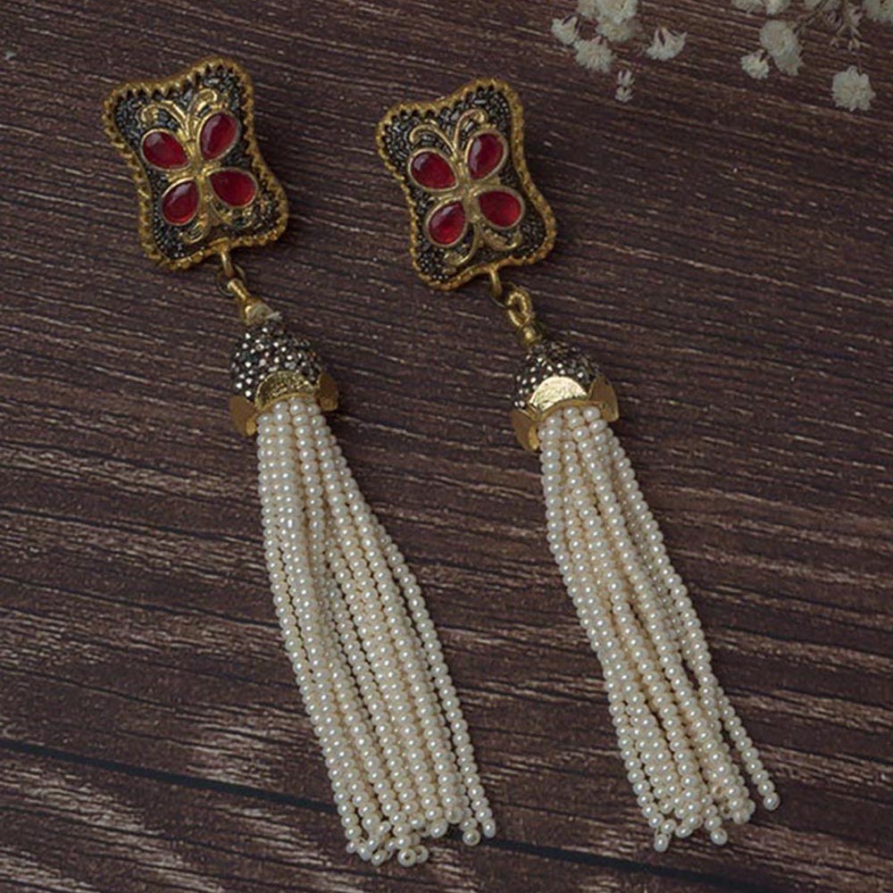 VIVINIA By Vidhi Mehra Gold Plated Red Womens Tassel Earrings