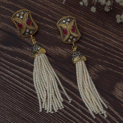 VIVINIA By Vidhi Mehra Gold Plated Red Womens Tassel Earrings