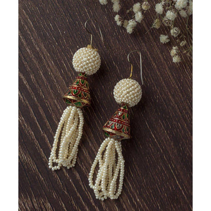 VIVINIA By Vidhi Mehra Gold Plated White Womens Beaded Tassel Earrings