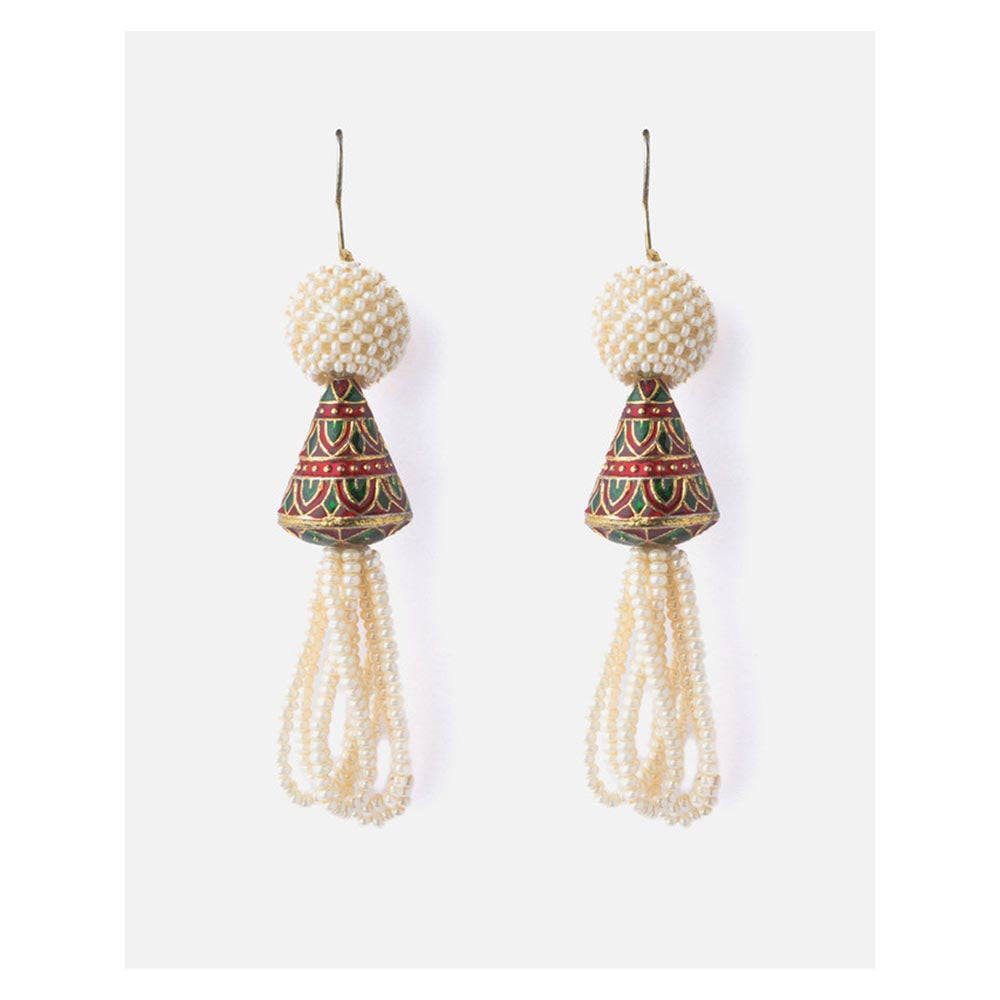 VIVINIA By Vidhi Mehra Gold Plated White Womens Beaded Tassel Earrings