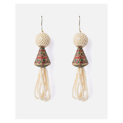 VIVINIA By Vidhi Mehra Gold Plated White Womens Beaded Tassel Earrings
