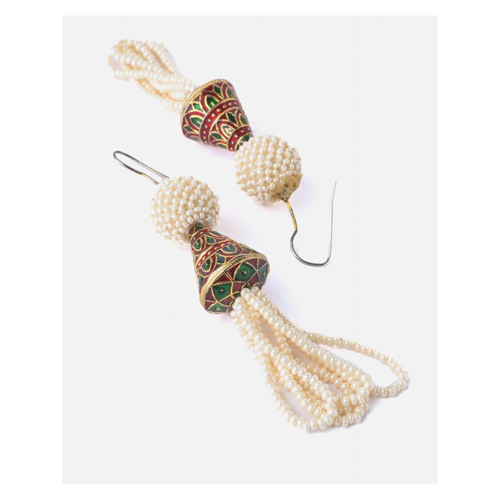 VIVINIA By Vidhi Mehra Gold Plated White Womens Beaded Tassel Earrings