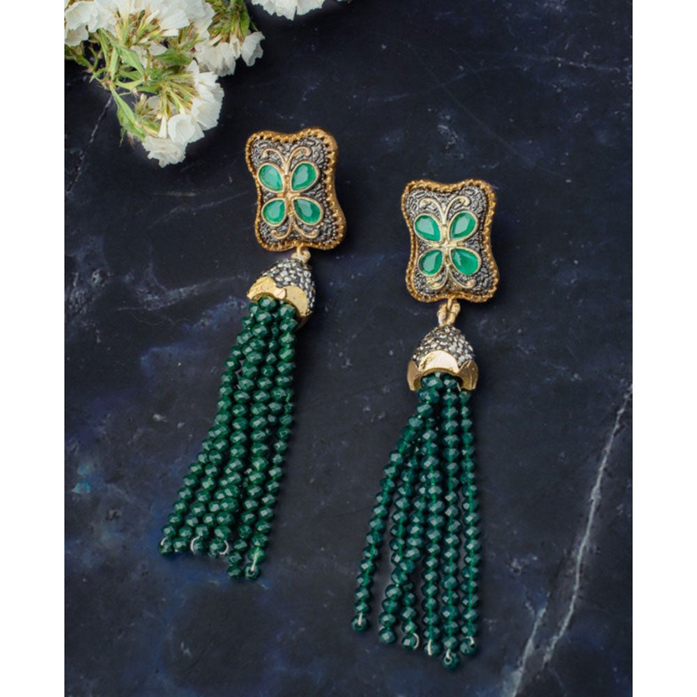 VIVINIA By Vidhi Mehra Florence Gold Plated Green Womens Beaded Earrings