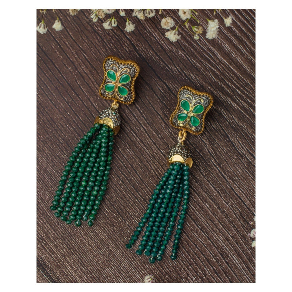 VIVINIA By Vidhi Mehra Florence Gold Plated Green Womens Beaded Earrings