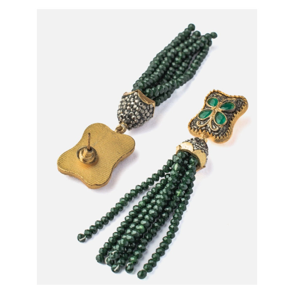 VIVINIA By Vidhi Mehra Florence Gold Plated Green Womens Beaded Earrings