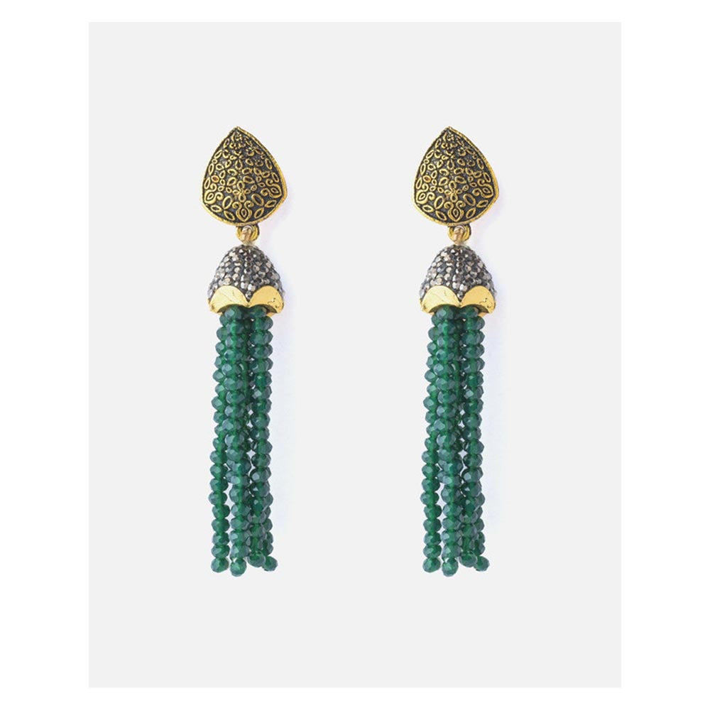 VIVINIA By Vidhi Mehra Gold Plated Green Womens Beaded Tassel Earrings