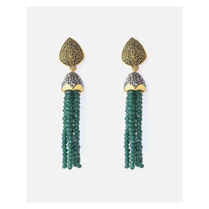 VIVINIA By Vidhi Mehra Gold Plated Green Womens Beaded Tassel Earrings