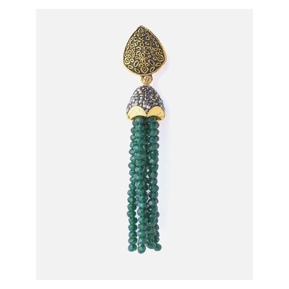 VIVINIA By Vidhi Mehra Gold Plated Green Womens Beaded Tassel Earrings