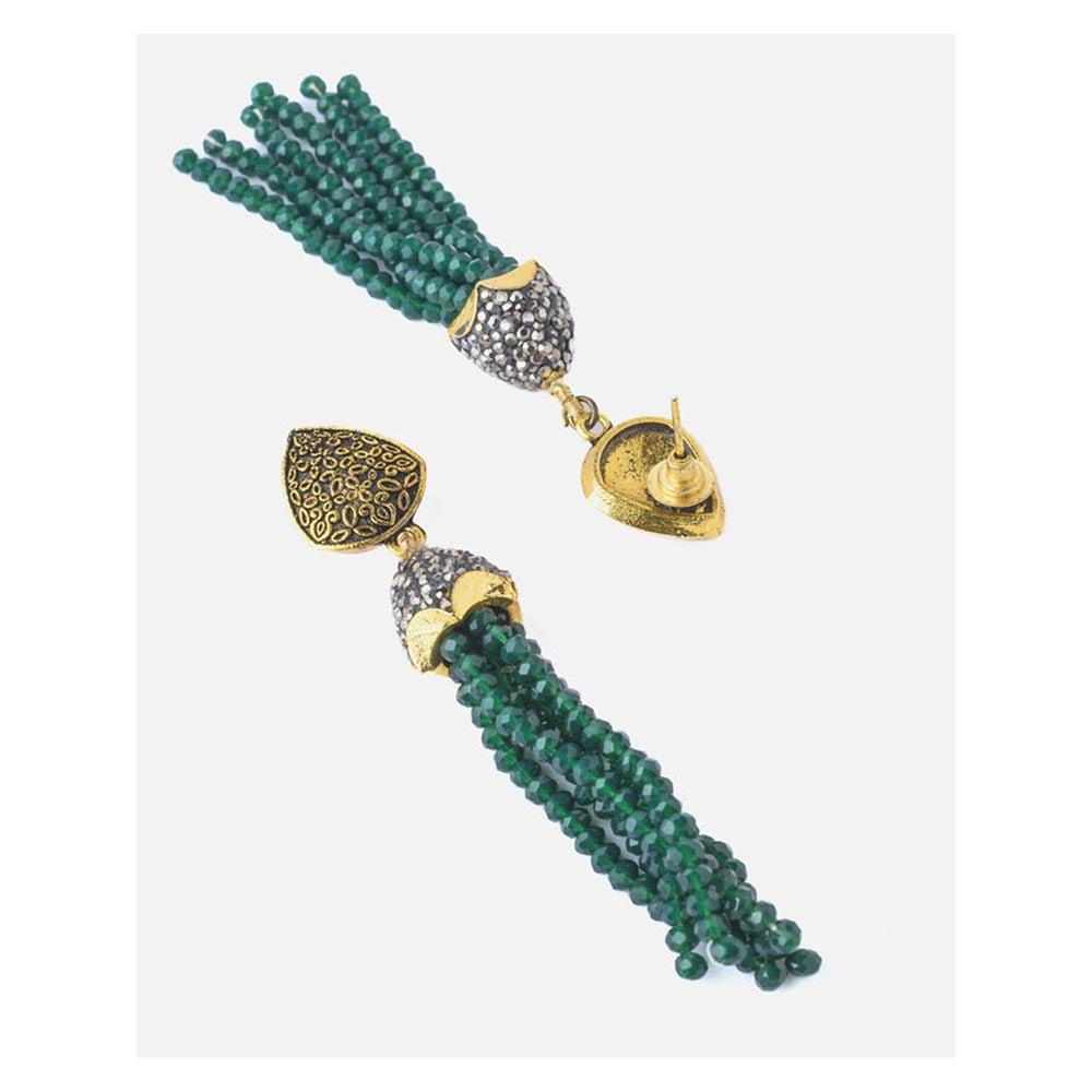 VIVINIA By Vidhi Mehra Gold Plated Green Womens Beaded Tassel Earrings