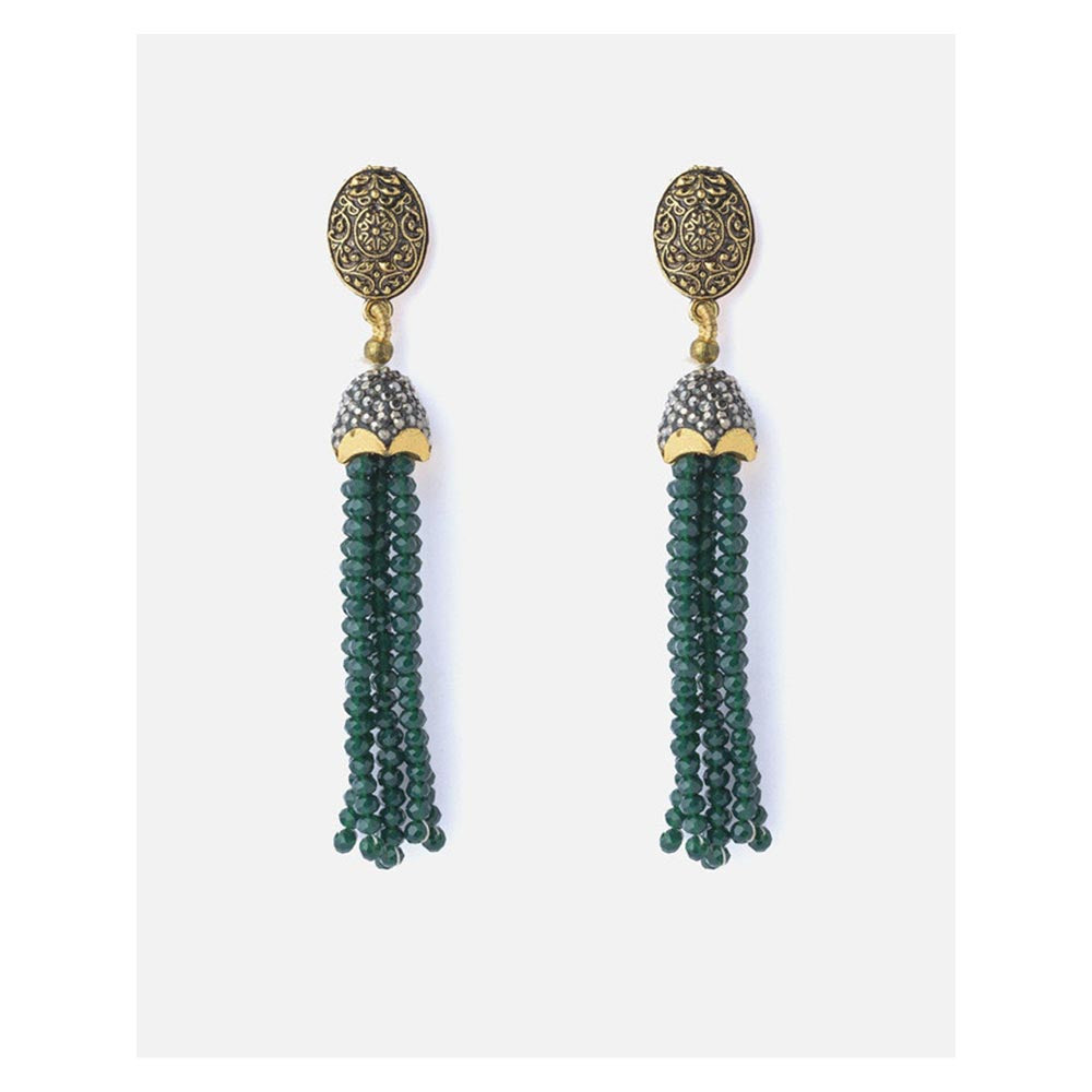 VIVINIA By Vidhi Mehra Gold Plated Green Womens Beaded Tassel Earrings