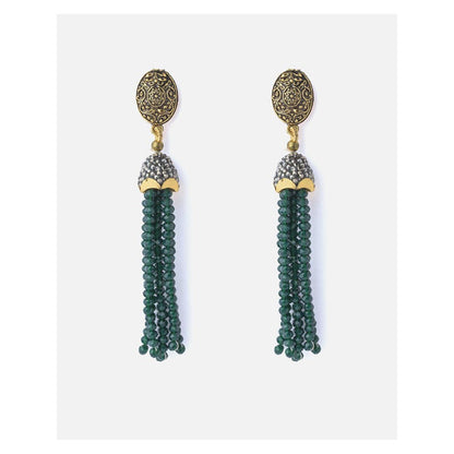 VIVINIA By Vidhi Mehra Gold Plated Green Womens Beaded Tassel Earrings