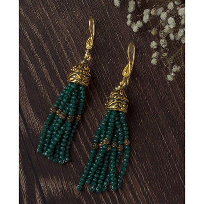 VIVINIA By Vidhi Mehra Gold Plated Green Womens Beaded Tassel Earrings