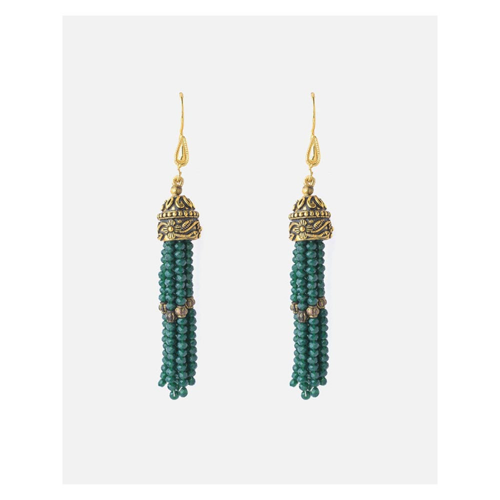 VIVINIA By Vidhi Mehra Gold Plated Green Womens Beaded Tassel Earrings